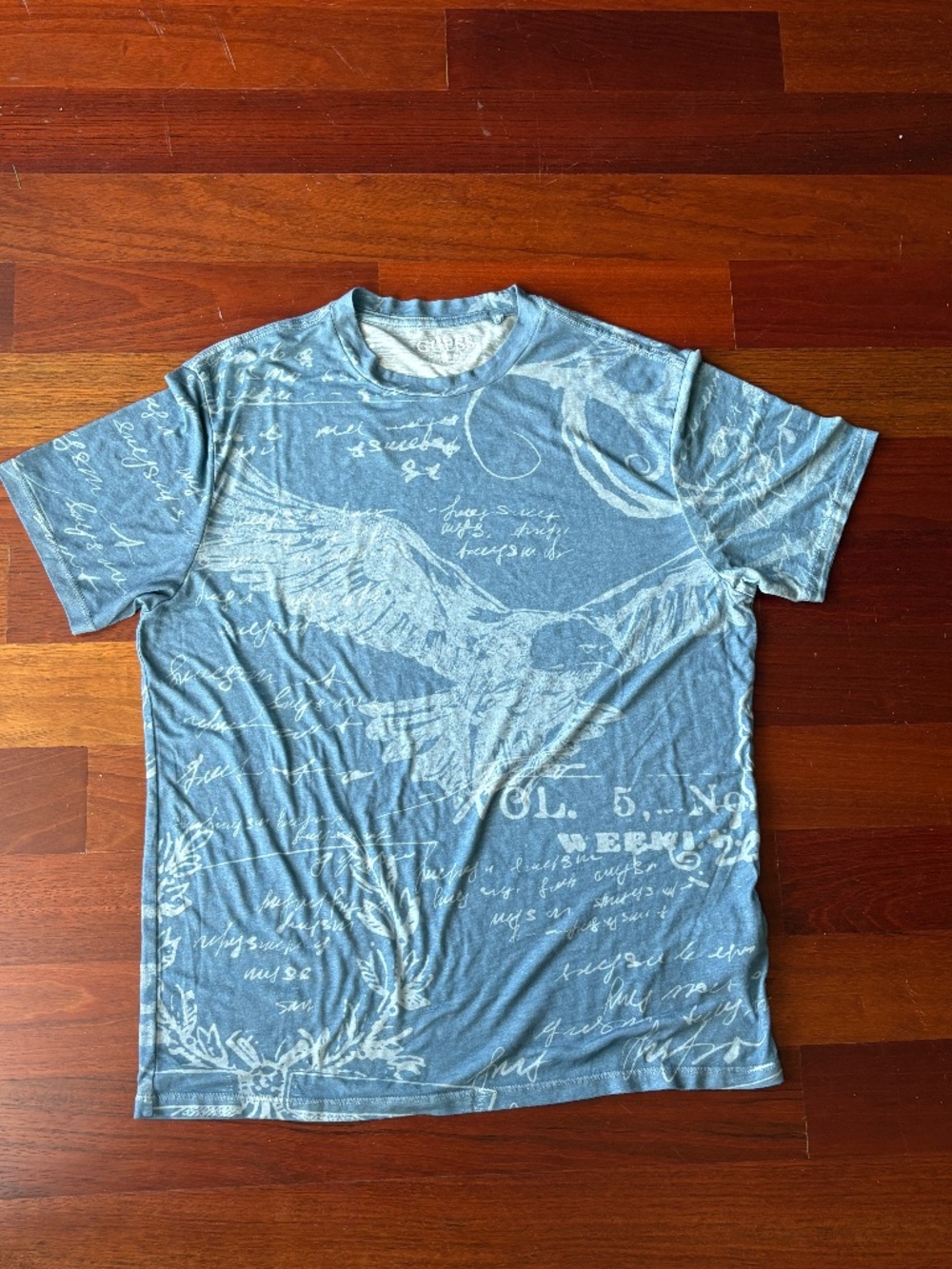 Guess Graphic Tee Blue Distressed T-shirt - Unisex